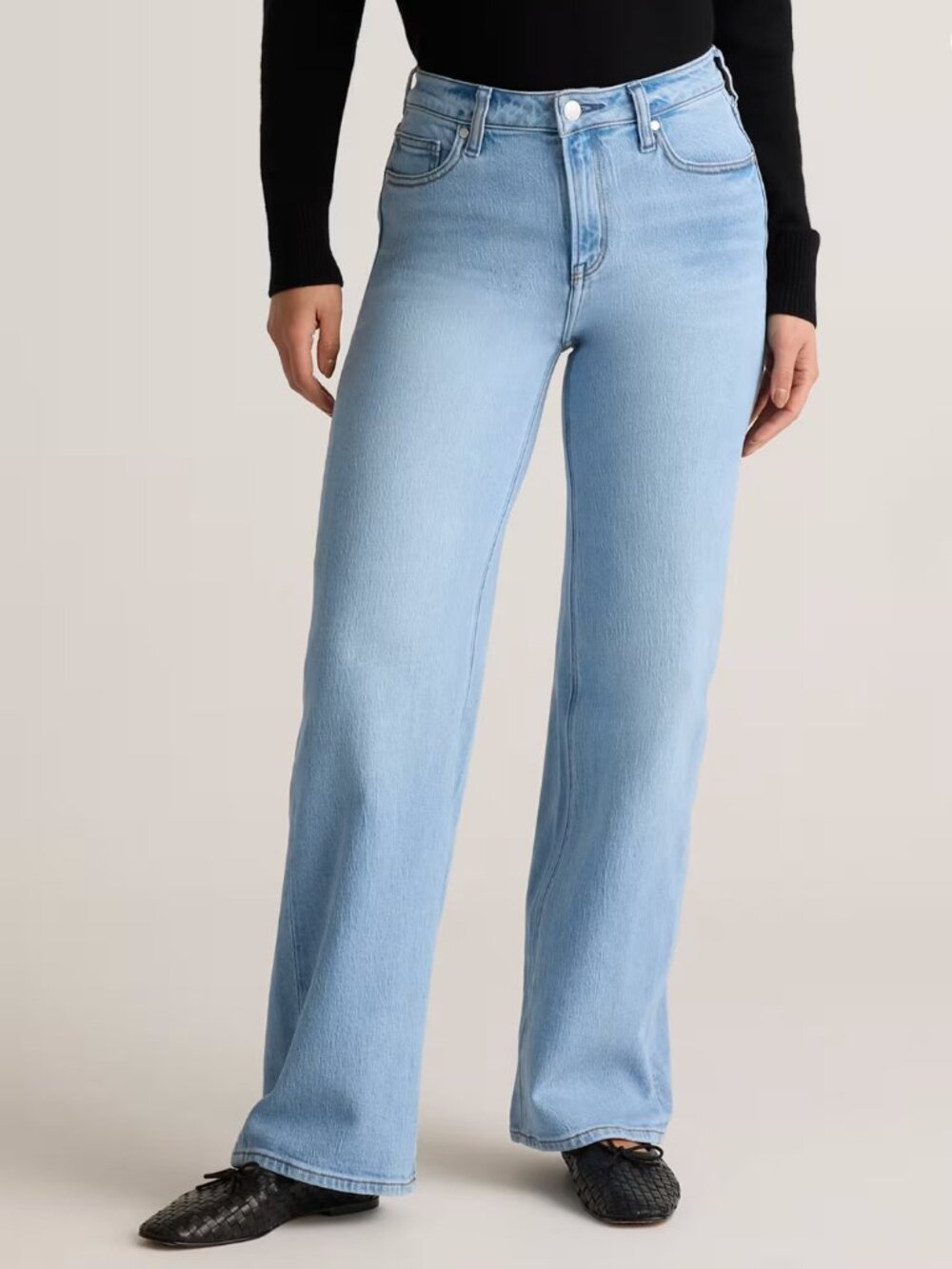 Quince Bella Jeans Cotton Denim Pants Stretch High Rise Straight Blue Size 31